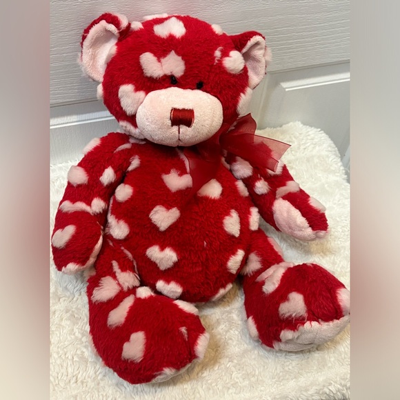 Ganz Plush Toys: 16" Valentines Red Teddy Bear Pink Hearts Fluffy & Soft - Picture 4 of 7